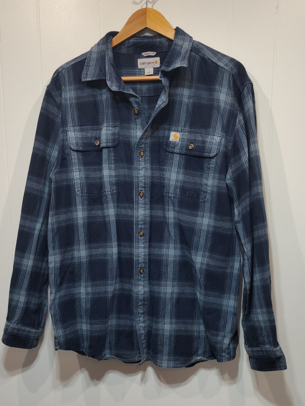 Carhartt Plaid Button Up Flannel Shirt Blue Size Large - Picture 7 of 7
